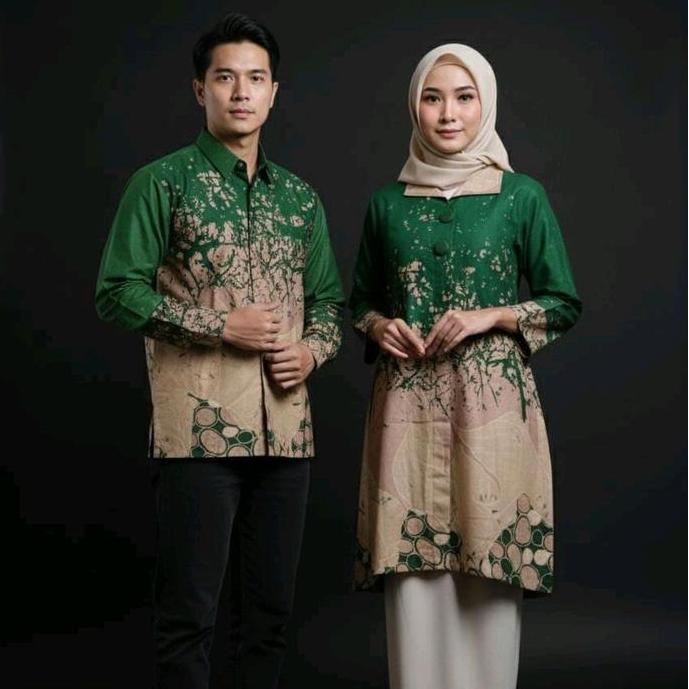NEW BATIK TUNIK WANITA COUPLE BAHAN KATUN SOLO PREMIUM MOTIF TULIP HIJAU BOTOL