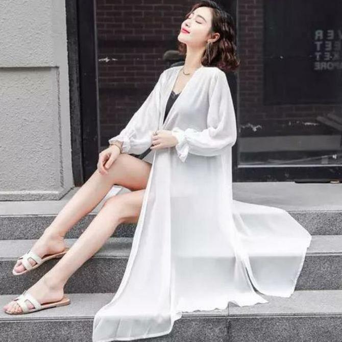 DR233 >> Long outer transparan gaya korean style  / outer  wanita kekinian  / outer pantai