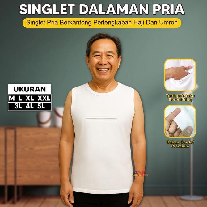 Gentle- Anp88 - Singlet Umroh Dalaman Pria Berkantong Depan Perlengkapan Haji Dan Umroh Kaos Pria Ta