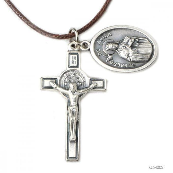 Kalung Tali coklat + Salib Bandul Benedict