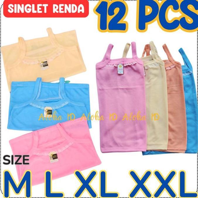 Nyaman- 12 Pcs Tanktop Singlet Renda Wanita Remaja Dewasa / Grosir Singlet Renda M L Xl 3L Singlet R