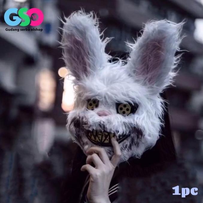 Urfallah_shop - Topeng Kelinci Seram Topeng Bulu Scary Rabbit Topeng Kelinci Berdarah Topeng Cosplay