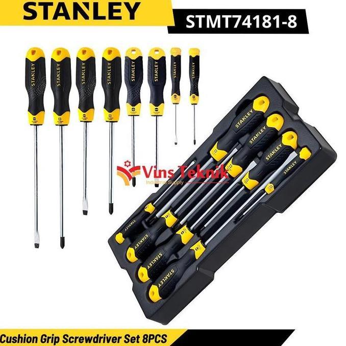 Grosir Stanley Stmt74181-8 Obeng Plus Minus Cushion Grip Screwdriver Set 8Pcs
