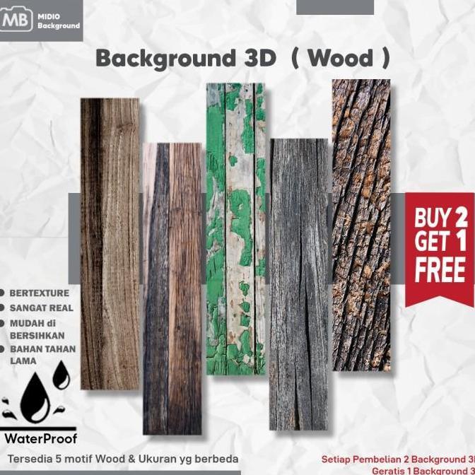 Yoi- Background Foto Studio 3D Waterproof Midio Motif Kayu 3D Ukuran 66X50