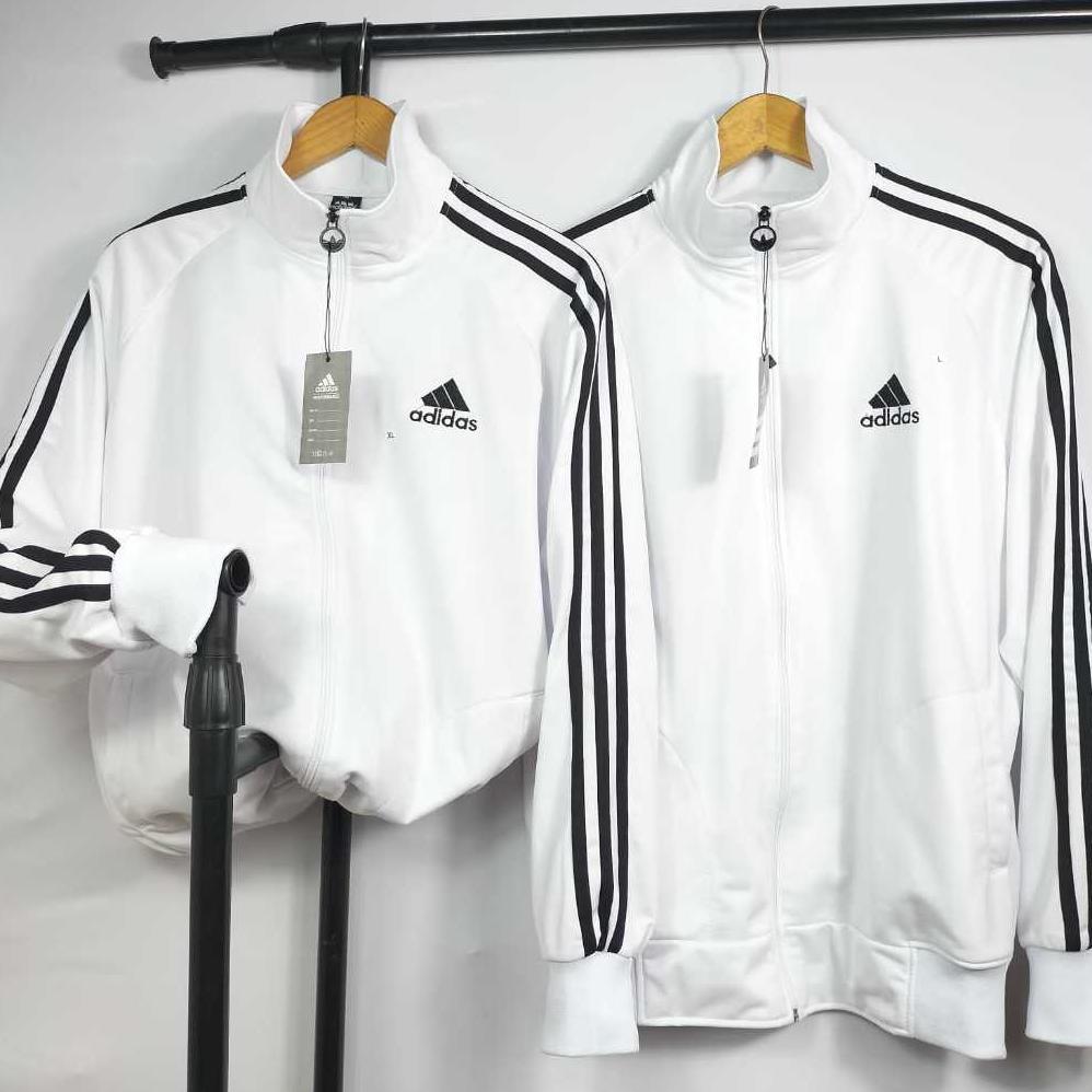 PROMO Adidas -Jacket Sport Pria wanita - Jaket Adidas Tracktop Biru List Putih/Jaket Outdoor Unisex