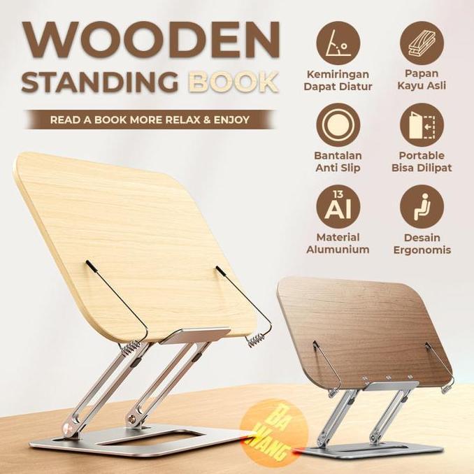 Stand Standing Holder Dudukan Lipat Kayu Buku Tablet Tab iPad Meja NUSAGADGET