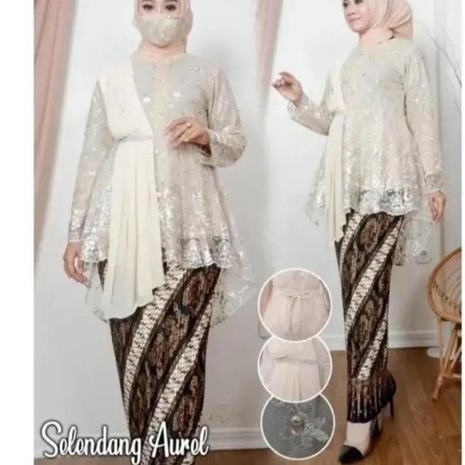 Setelan kebaya selendang brokat tulle termurah setelan kebaya Pesta Modern kebaya Aurora selendang k