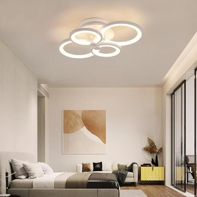 Promo Lampu Plafon Led Rumah Kamar Ruang Tamu Minimalis 6 Ring 3 Warna Dimmable 30-45W 62X40Cm Hemat