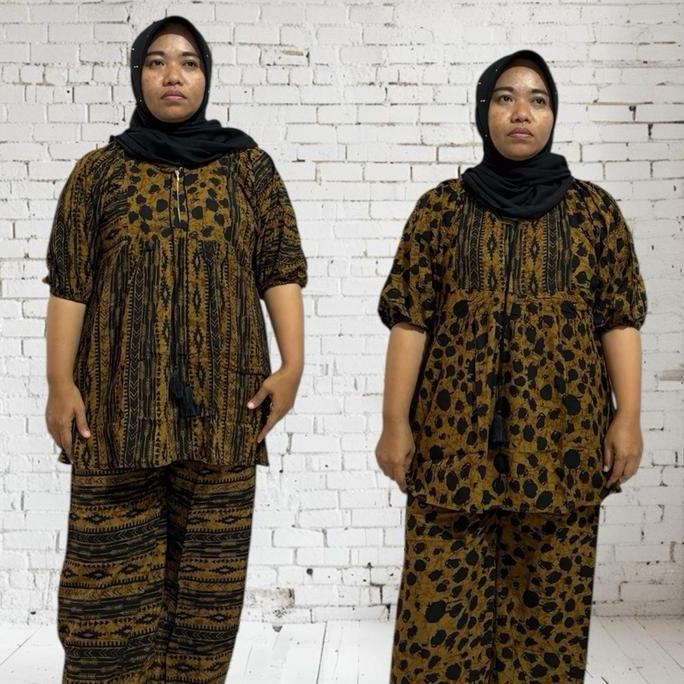 IFFA Butik st.kulot Macan Bahan Rayon Twill Premium Setelan Wanita Elegan dan Nyaman