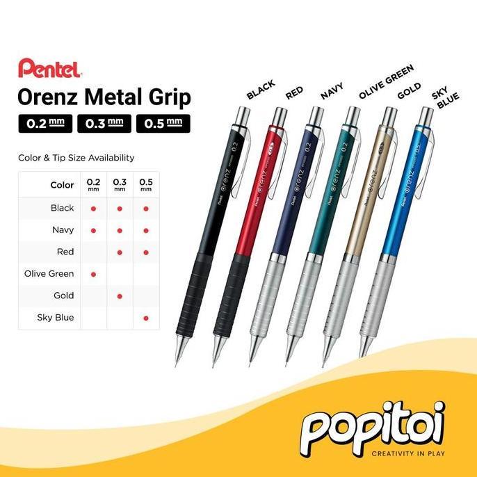 Pentel Orenz Metal Grip Mechanical Pencil  0.2 mm 0.3 mm 0.5 mm Pensil Mekanik