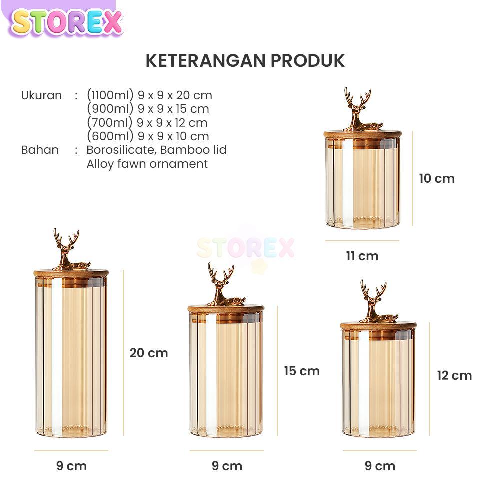 Unik Storex Toples Kue Toples Kaca 1 Set Kedap Udara Isi 4 Pcs Ornamen Rusa Gold Serbaguna Toples Le