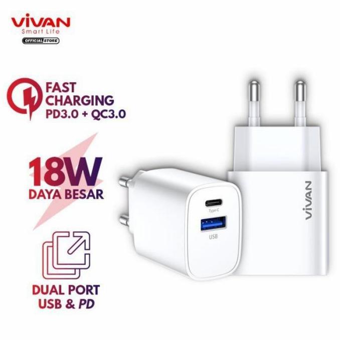TERMURAH - Vivan Charger 18 W Dual Port - Charger Vivan Power Turbo 18 QC 3.0+PD