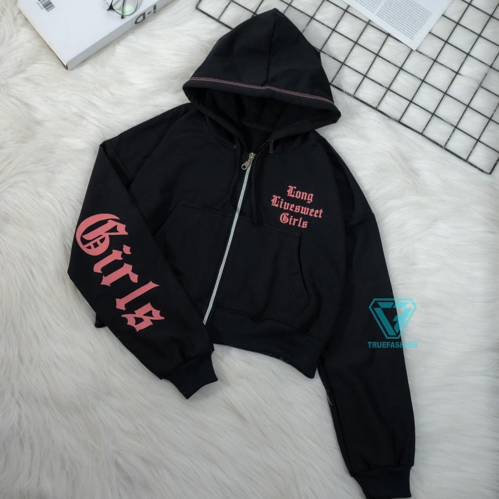 CUCI GUDANG Jacket Crop Hoodie | Long Girls Zipper Remaja Oversize Wanita Crop Top Cewe