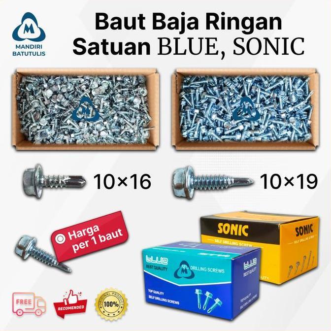 Baut Baja Ringan #10x16 #10x19 BLUE SONIC SATUAN Skrup Baja Ringan - Self Drilling Sekrup Rangka Kua