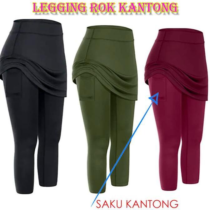 Fitbanget- Legging Rok Sport Senam Aerobic Ada Kantong Samping - Rok Legging Senam Putih Polos Premi