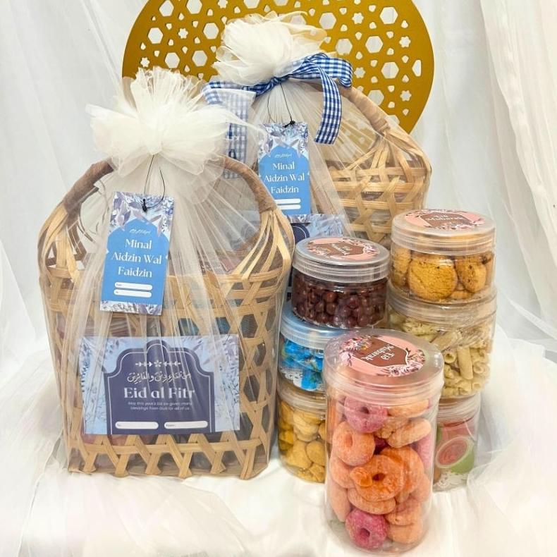 FREE ONGKIR PAKET RAYA EDISI HAMPERS LEBARAN/ PARCEL LEBARAN/ TAS BAMBU ANYAM JINJING / KUE KERING /