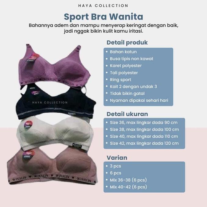 Fitbanget- Sport Bra Winalin / 6Pcs Bh Busa Tipis Winalin