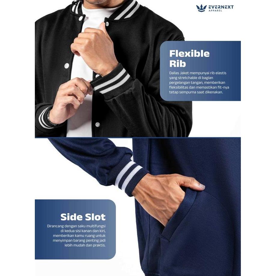 EVERNEXT - Jaket Varsity Pria Dallas Jaket Cowok Baseball Jaket Fleece Jaket Casual Pria