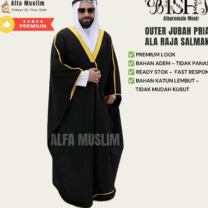 Bisht Premium, Bisht Ala Raja Salman, Luaran Jubah Pria, Outer Jubah Khas Pemimpin Arab, Pelengkap G
