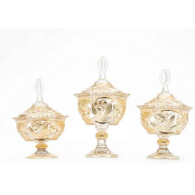 Termurah / Hot Sale 3 Pcs Toples Kue Kaca Kristal Cantik Antik Mewah / 1 Set Toples