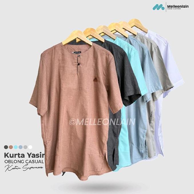Baju Koko Kurta Yasir Kerah Oblong Lengan Pendek Katun Polos Muslim Melleonlain