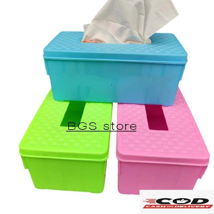 Savefk- Paket 1 -3 Pcs Tempat Tissue/Kotak Tisu Segi Plastik Greenline Golden Ox Motif Rotan