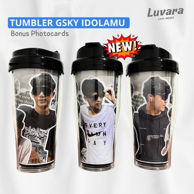 Edardo_id - Tumbler Black New Design GSKY Botol Minum Gambar Bonus Photocard GSKY, GWSM, Y2K