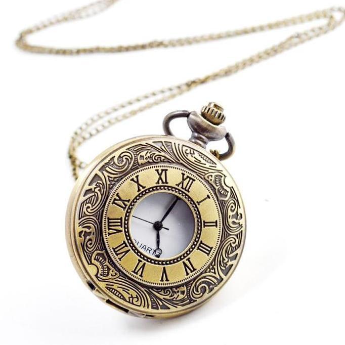 KATERINABLU Jam Saku Kerangka Romawi Vintage Pocket Watch Antung Kuno Jam Saku Gerakan Kuarsa