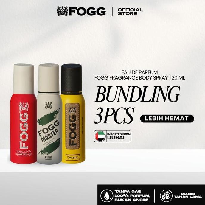 Fogg Bundling 3 Pcs - Parfum Body Spray 120ml Marco Napoleon Dynamic Wangi Tahan Lama Tanpa Gas