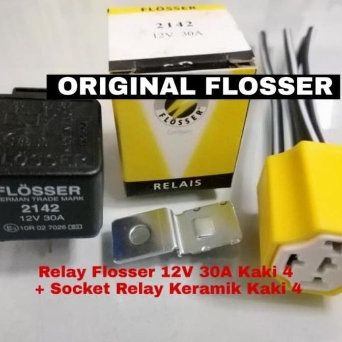 RELAY FLOSSER 12V 30A KAKI 4 + SOCKET RELAY KERAMIK KAKI 4