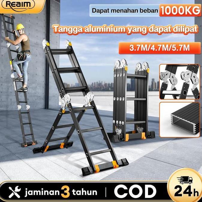 Grosir Pengiriman Hari IniTangga Teleskopik Telescopic Aluminium Multifungsi 3.7M/4.7M/5.7M Tangga L