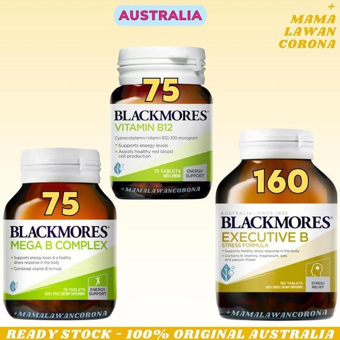 Bitamin- Blackmores Mega B Complex 75 Tablets Vitamin B12 B 12 Executive Stress Formula 160 Tablet