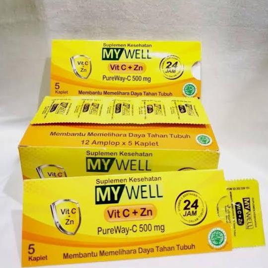 Bitamin- Mywell Mywel My Well Vitamin C Zn Pureway C 500 Zink 1 Box Isi 60 Tab