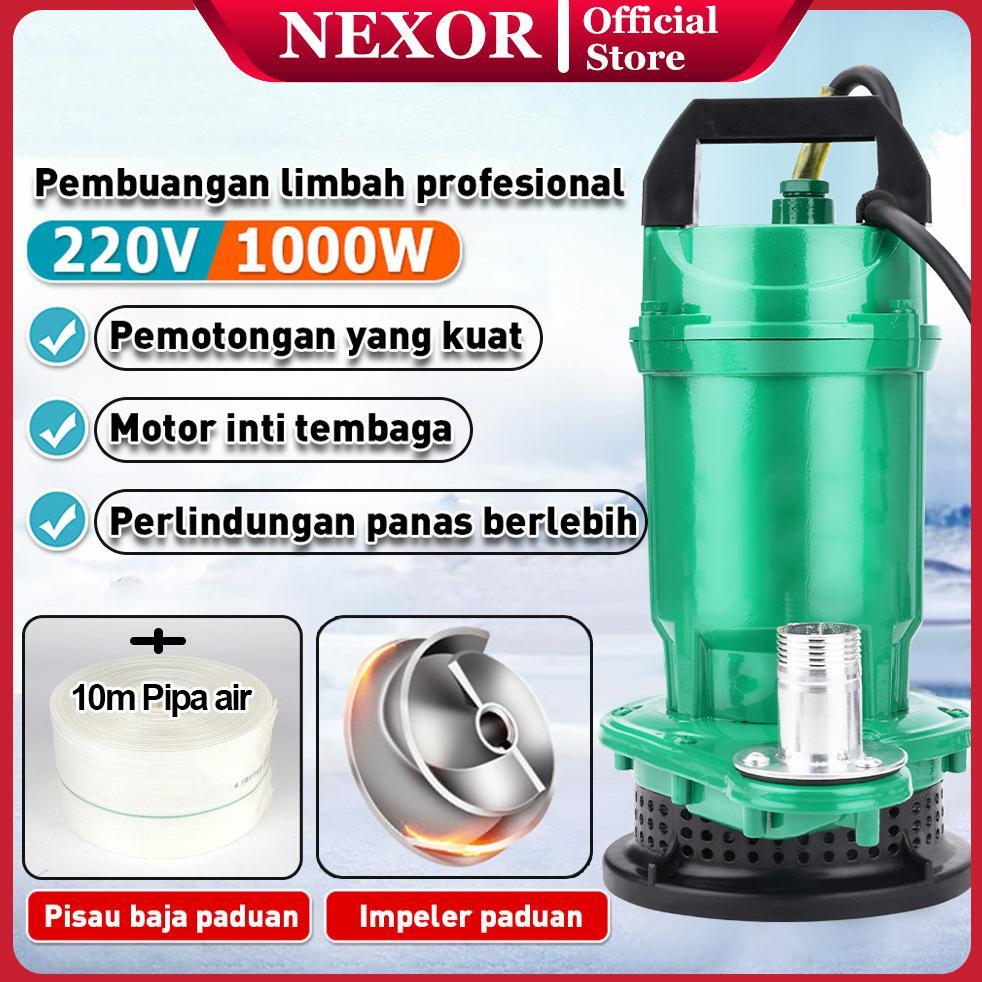 Pompa Celup Air Kotor 1000w Submersible Pump 220V Pompa Jet Jenis Pemotongan Blowdown (100% Tembaga)