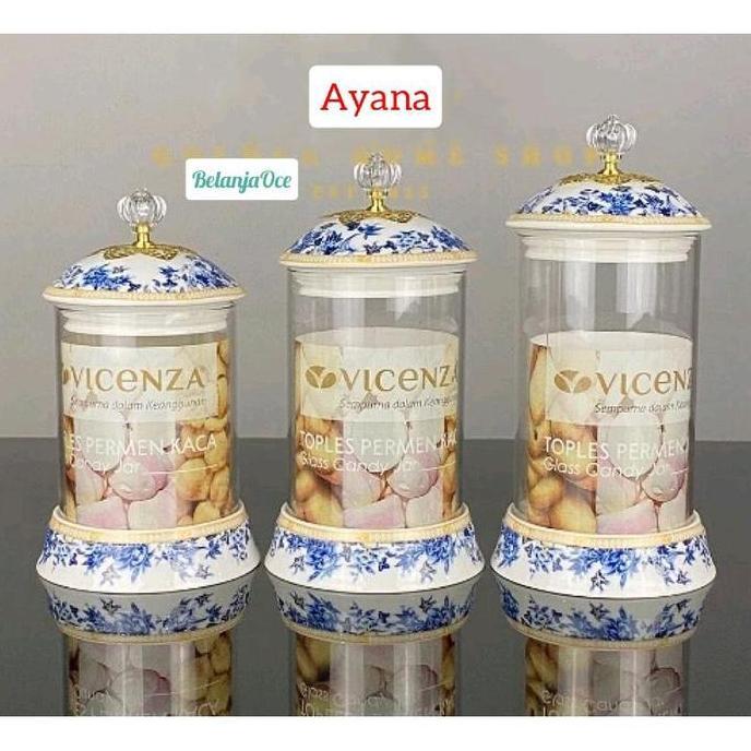 Termurah / Hot Sale Toples Kaca Vicenza Set 3 Pcs [Toples Kue Kering / Permen] Keramik