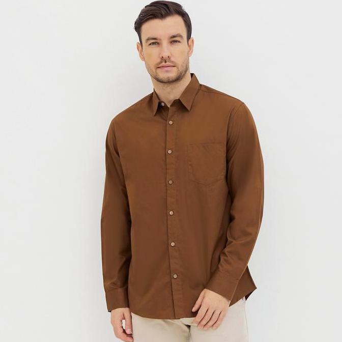 Fuku- M231 Kemeja Pria Basic Polos Panjang Coklat 1468L