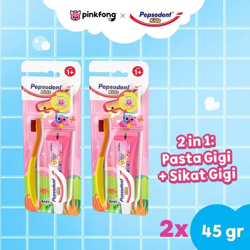 Pepsodent Kids Pasta Gigi dan Sikat Gigi Anak Strawberry 45g Twinpack (Isi 2)