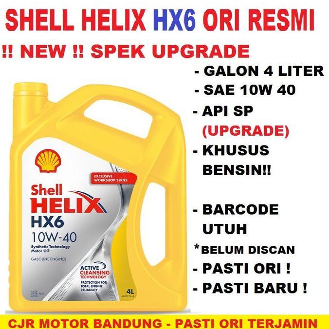 New- Oli Shell Helix Hx6 10W 40 4L Oli Full Synthetic Mobil Jamin Ori Asli