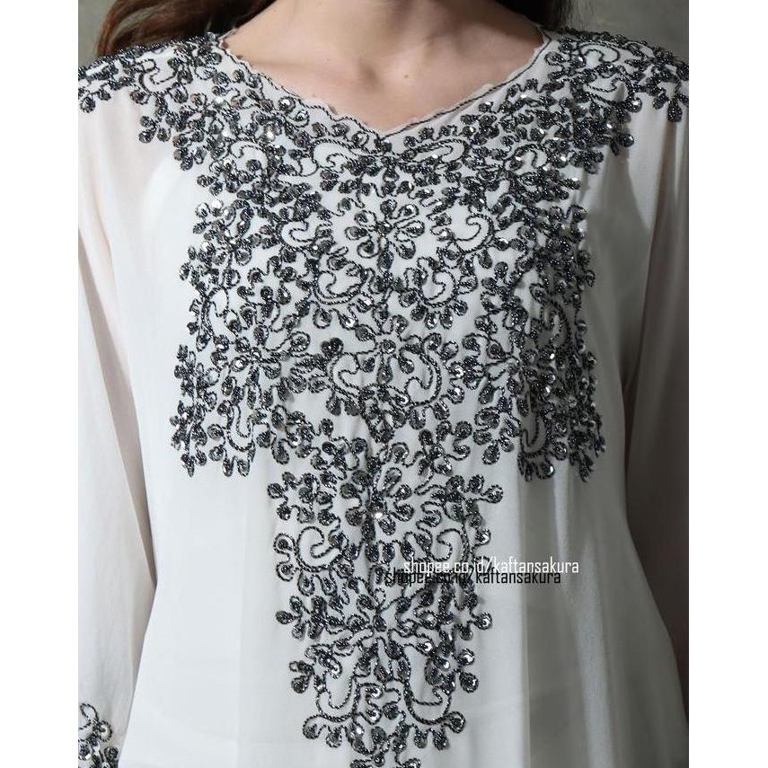 Kaftan Maxi Modern Payet Tipis Cantik Kaftan Sifon Putih Kaftan Remaja AS