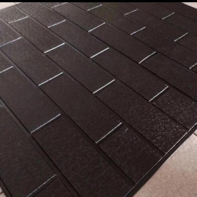 wallpaper foam 3d peredam panas dan suara bata hitam polos