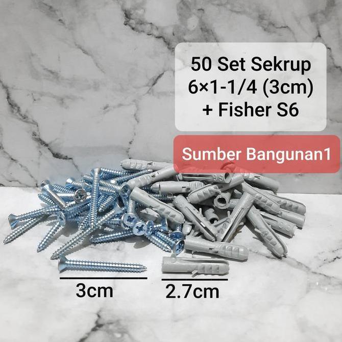 Nutbolt- Sekrup 6 X 1-1/4 + Fisher S6 Skrup 3Cm Bor 6Mm Gantungan Rak Viser