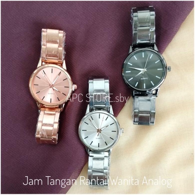 best seller jam tangan quartz rantai bulat wanita analog strap ala stainlees jt03 fashion ala korea 