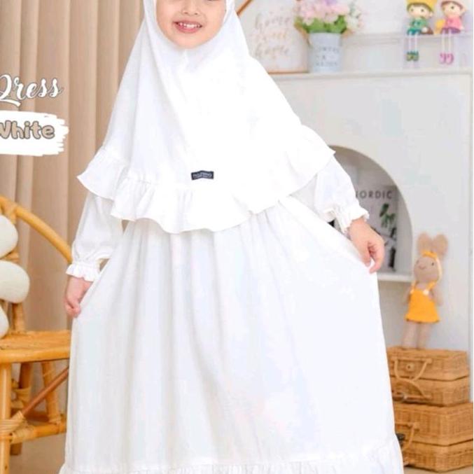 WIMA_id Gamis Anak Perempuan TAZQIA Crinkle Airflow Polos Putih Setelan Shakila Nyaman Cantik Tanggu