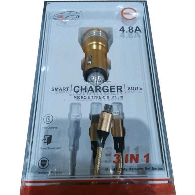 Ready charger Hp Mobil 12 volt kabel usb cas an colokan 3 in 1 carger Handphone Panjang