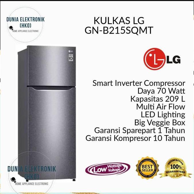 Murah Kulkas Lg Gn-B215Sqmt Lemari Es 2 Pintu Inverter | Lg Gn B215Sqmt