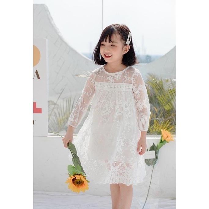 White Brocade Dress Putih Anak Import Dress Brukat Anak