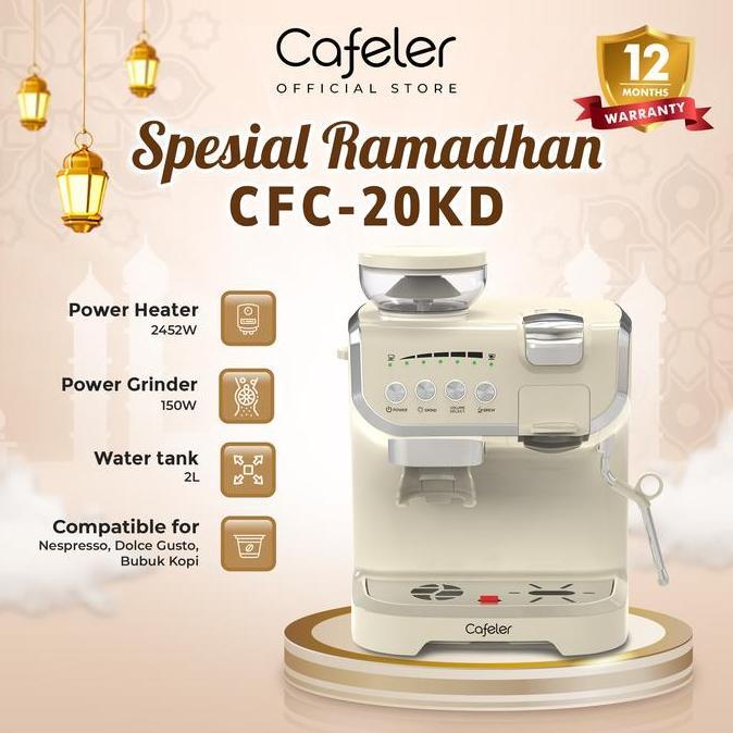 Cafeler Mesin Kopi Multi Kapsul 3 Adaptor/Grinder/Milk Frother 2 Heather
