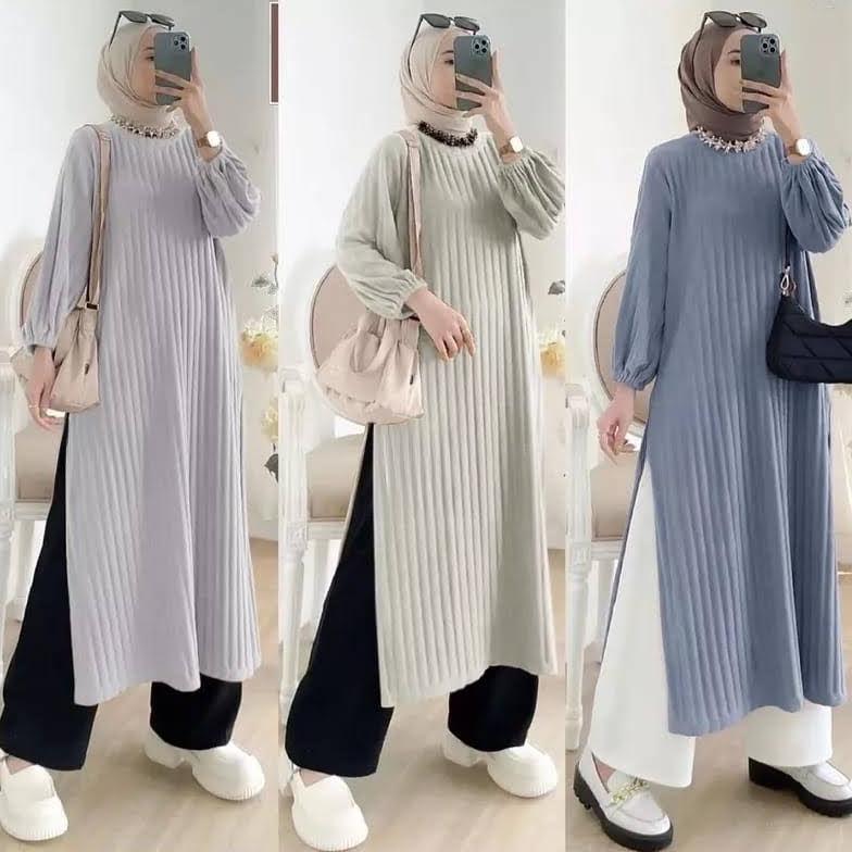Long Tunik Knit Hornet Wanita Jumbo Model Viral