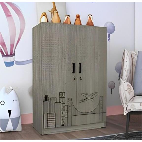 Lemari pakaian anak 2 pintu Rak + hanger Romaro BLP 03 Grey/White
