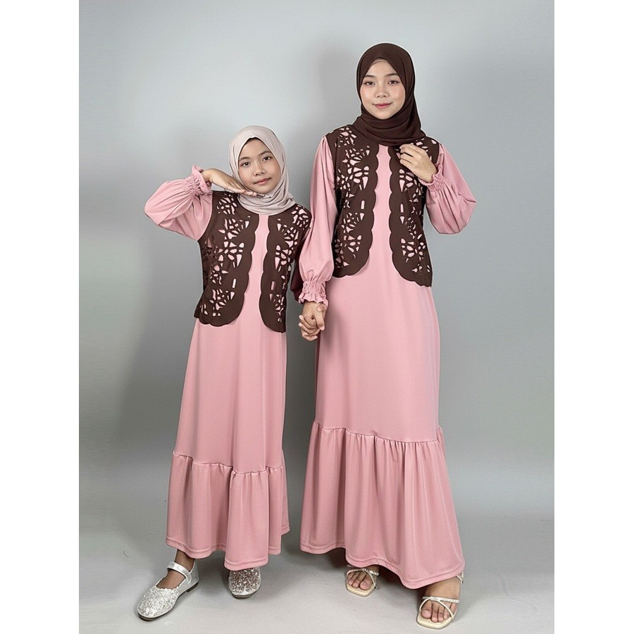 CARLINA Gamis Rompi Laser Mewah Belah Anak Remaja Dewasa Dress Perempuan Wanita